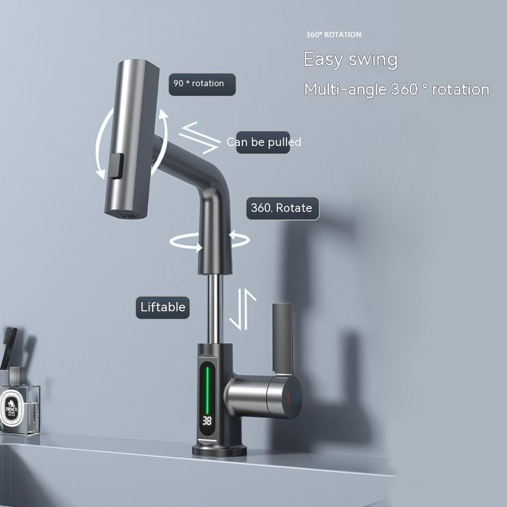 Intelligente Digitalanzeige Wasserhahn Pull-out Becken Wasserhahn Temperatur Digitalanzeige Rotation