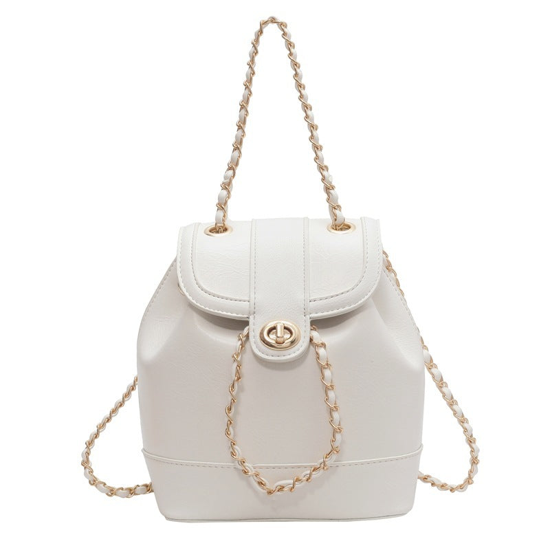 Ladies chain backpack one shoulder retro oily bucket bag