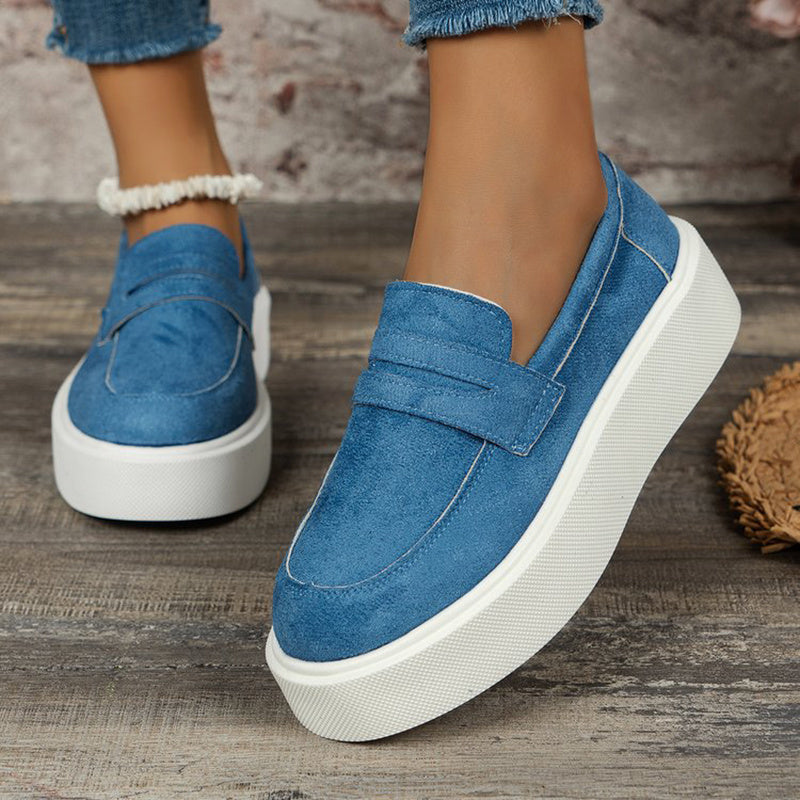 New Loafers Platform Round Toe Slip-on Shoes For Women Outdoor Casual Walking Shoes