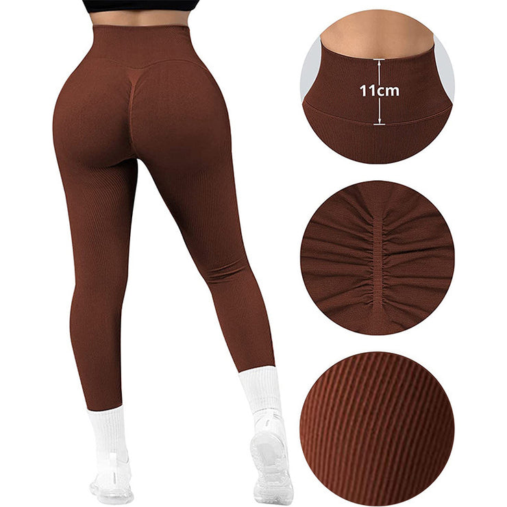 Nahtlose Leggings mit hoher Taille und Fadenstrick-Fitnesshose, solide Schlankheits-Sport-Yogahose für Damen, elastische Laufsport-Leggings