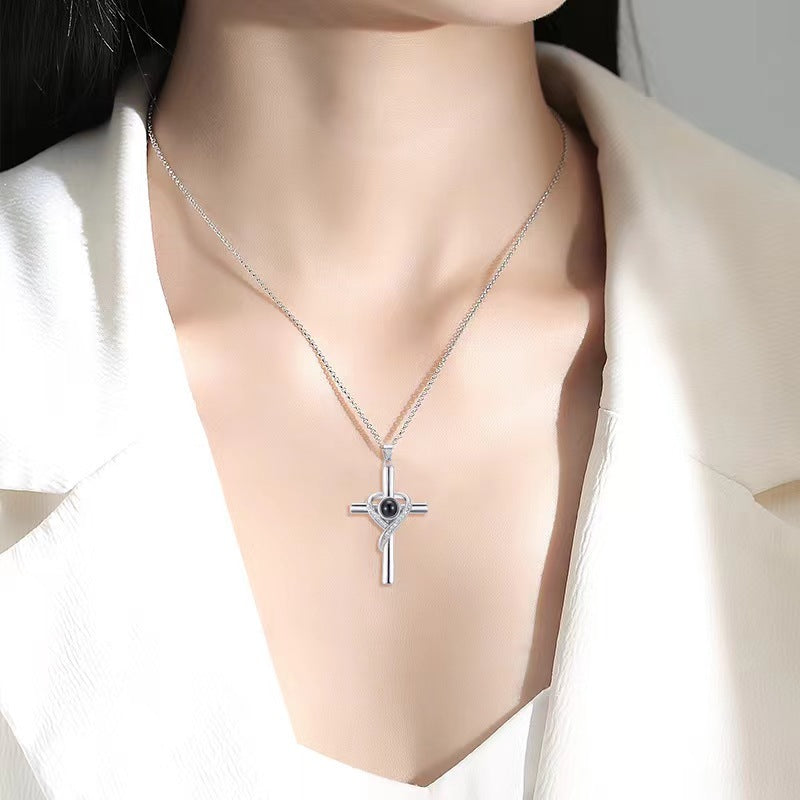 I love you projection necklace pendant love cross 100 languages