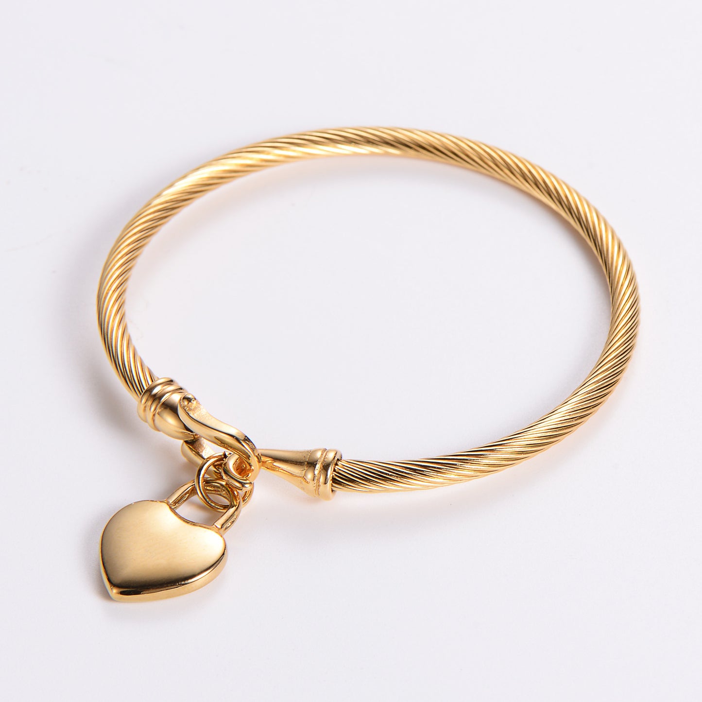 Electroplated Stainless Steel 18K Gold 3mm Cable Steel Wire Heart Shaped Bracelet