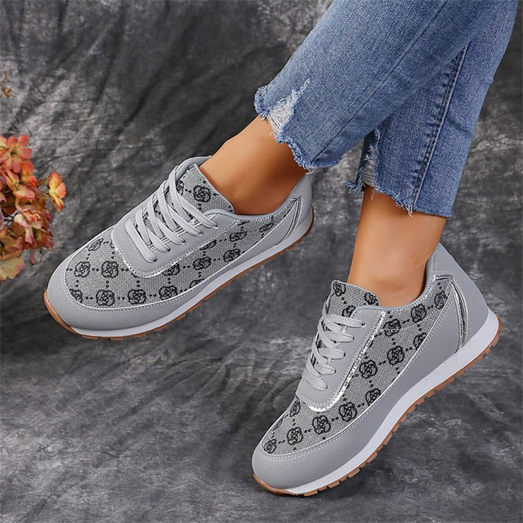 Blumendruck Schnürschuhe Casual Fashion Leichte atmungsaktive Wander- und Laufsportschuhe Damen Flats