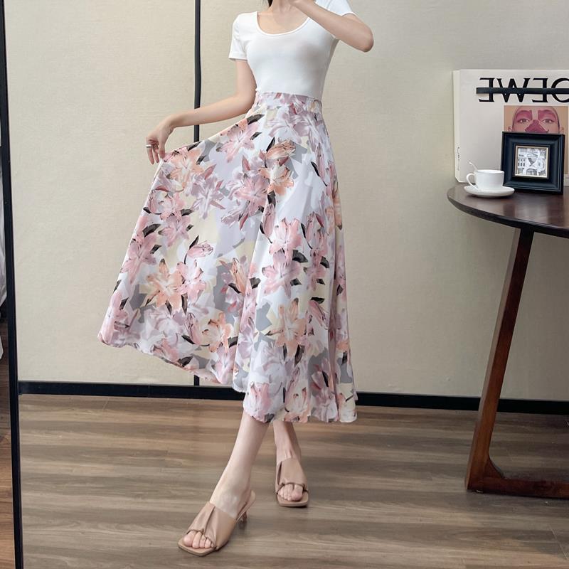 Women's Fashion High Waist Slimming Wide Hem Printed Dress