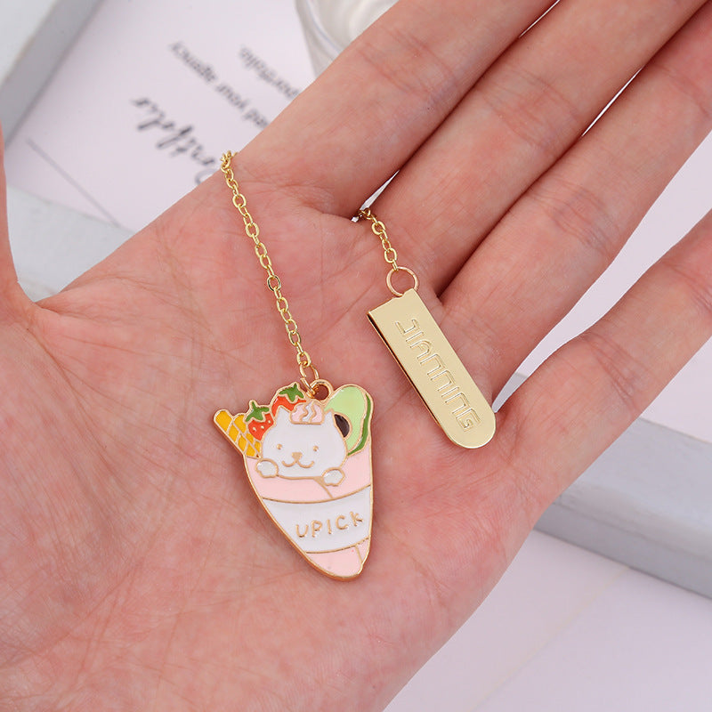 Jane Key Foodie Cute Pet Cat Bookmark Cartoon Creative Metal Pendant