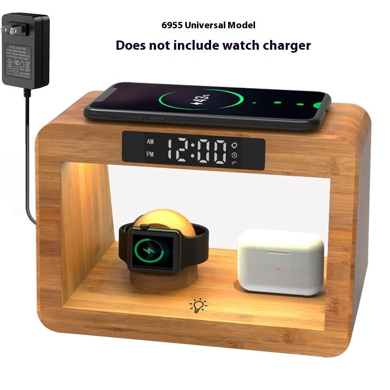 Multifunction ale Bamboo Table lamp Alarm clock Wireless charger