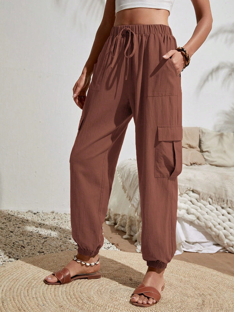 Drawstring pants with pockets for summer, casual, versatile