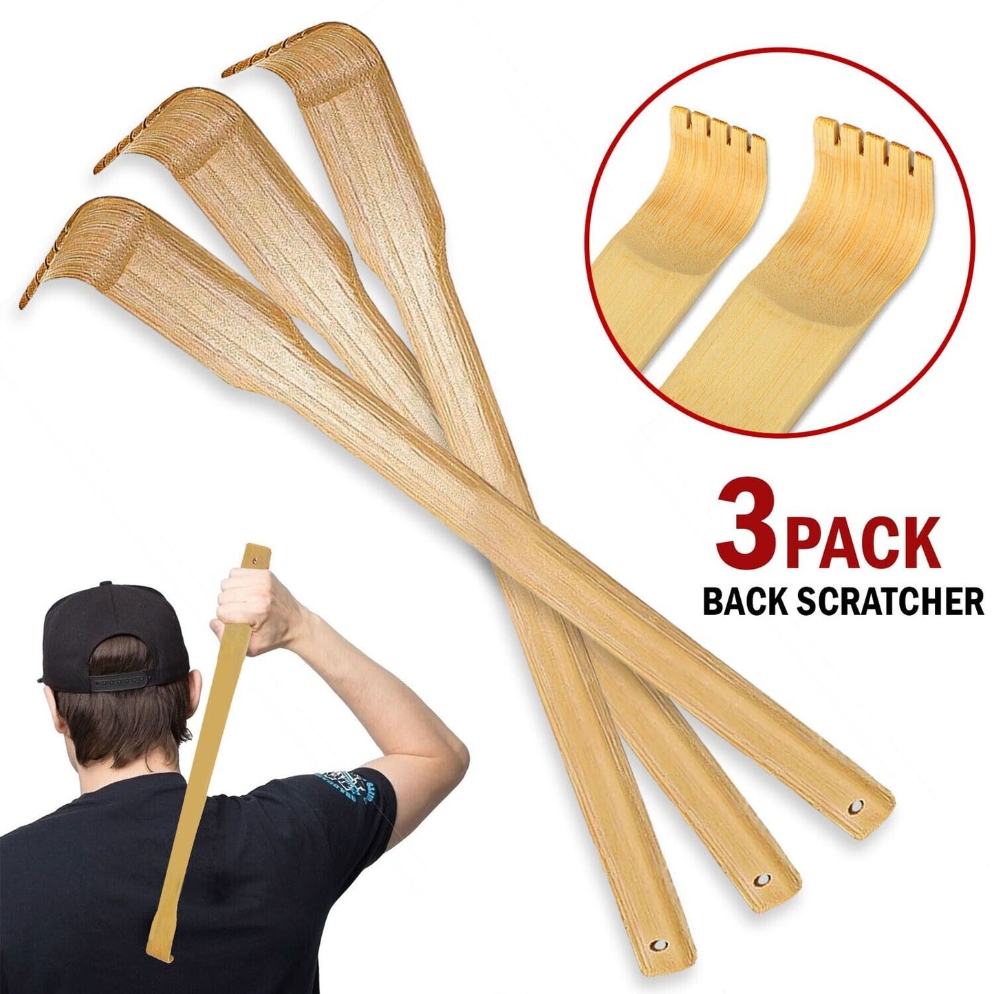 Natural Bamboo Back Scratcher, 3 Pack