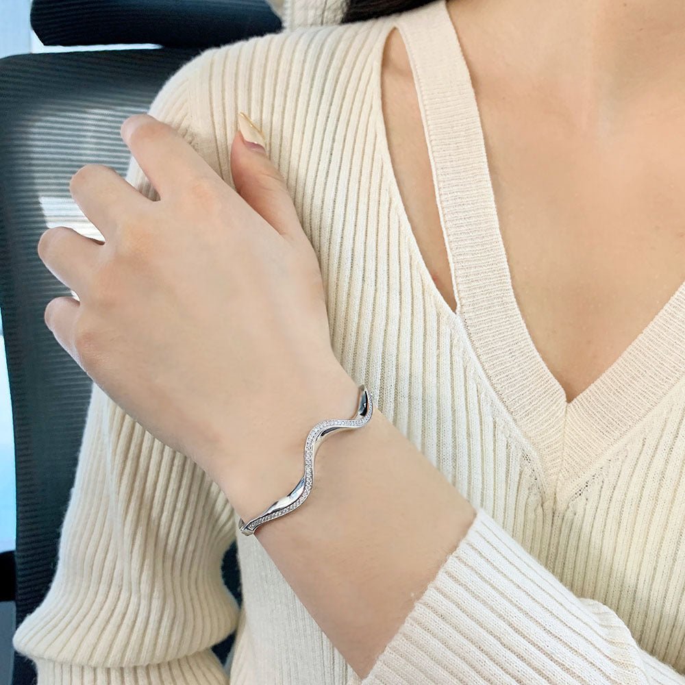 Sterling Silver Big Wave Geometric Bracelet