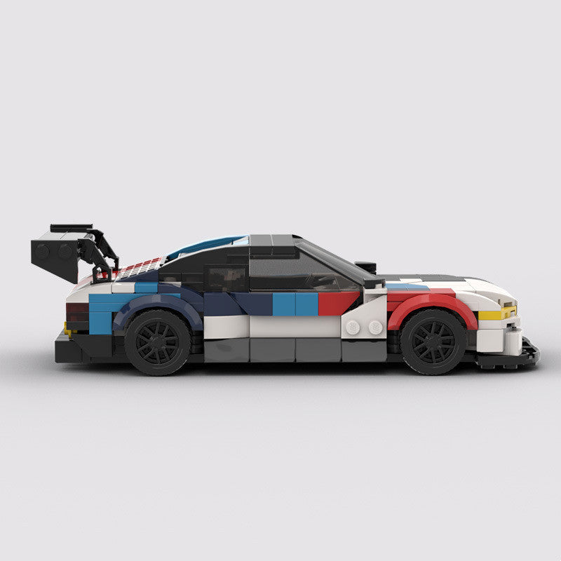 MOC building blocks compatible with M4GT3 racing car that boys assemble