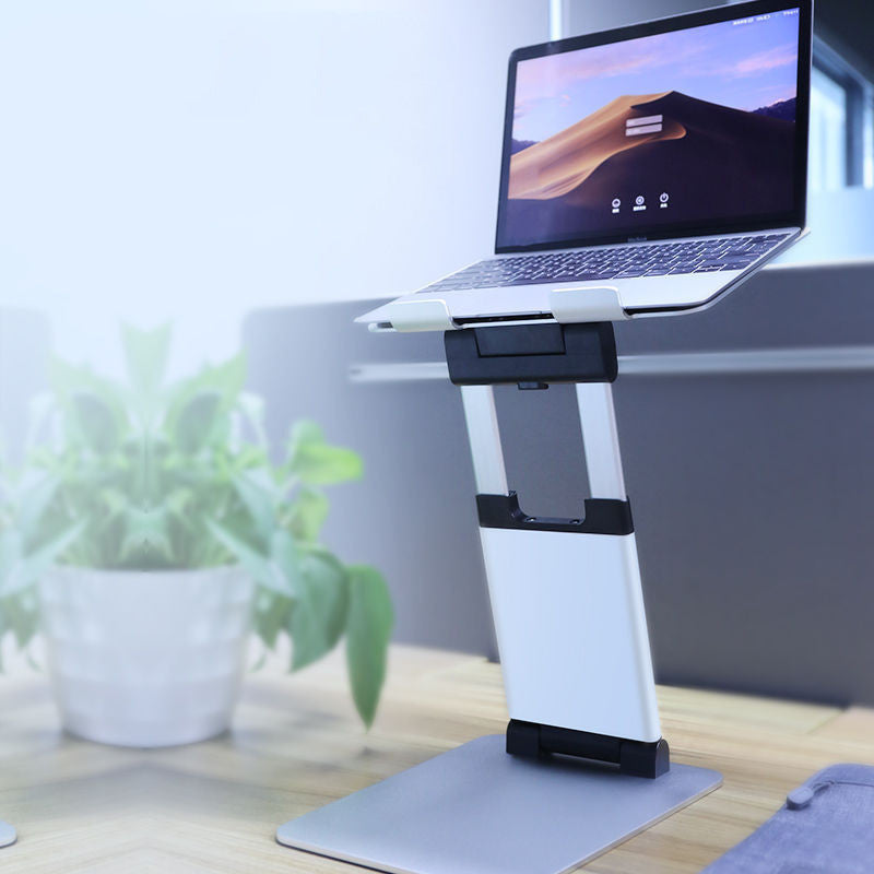 Foldable two-arm stepless stand for notebook computers