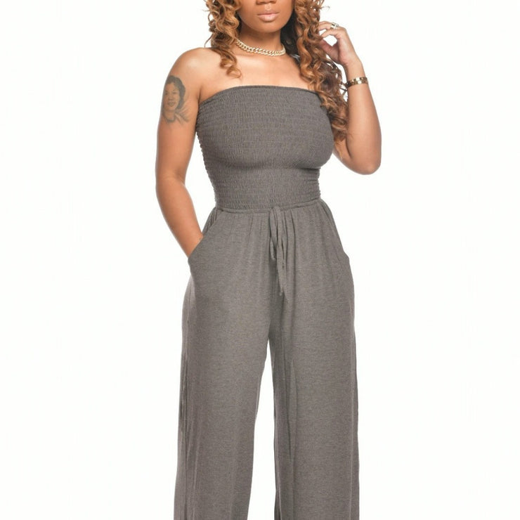 Lässiger Jumpsuit mit weitem Bein und quadratischen Schultern für Damen