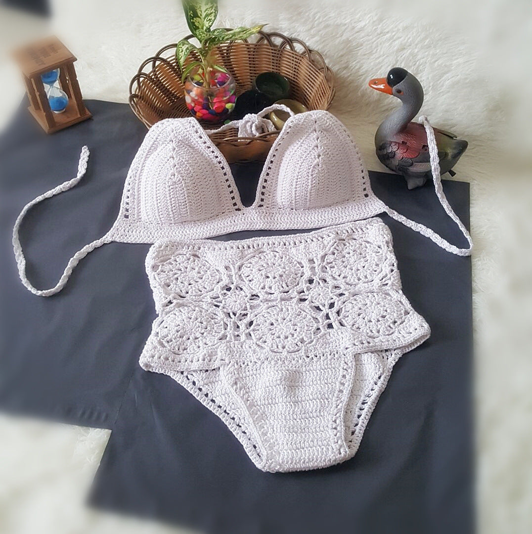 New high waisted swimsuit with colored crochet hook bikini suit