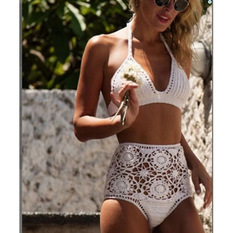 New high waisted swimsuit with colored crochet hook bikini suit