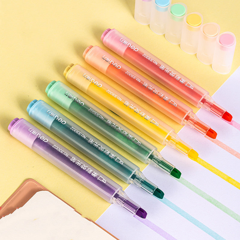 Soft color highlighter students use the highlight marker pen to make notes, children's drawing ax pen