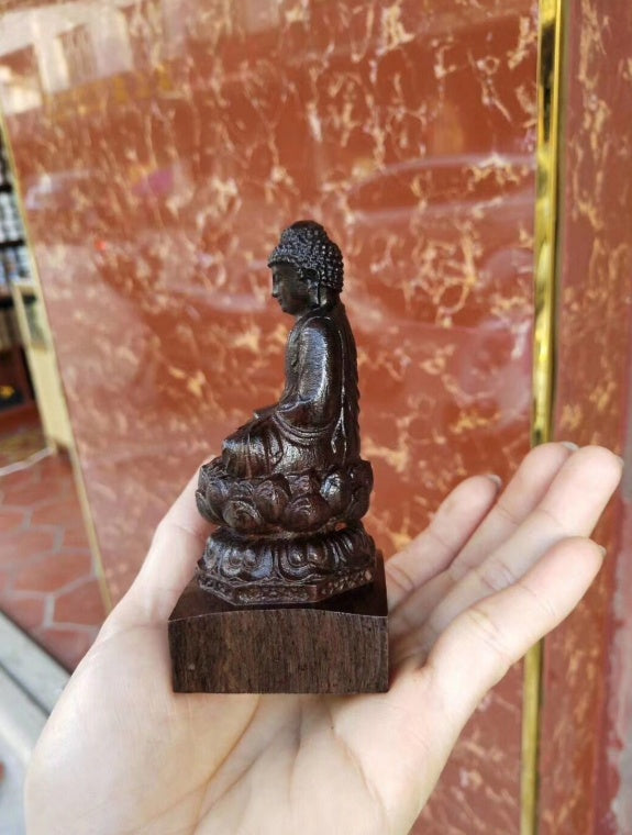 Reine natürliche schwarze Holzschnitzerei Shakyamuni Buddha