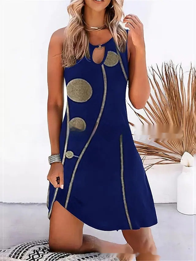 Printed Sleeveless Straight Dress Knee-length