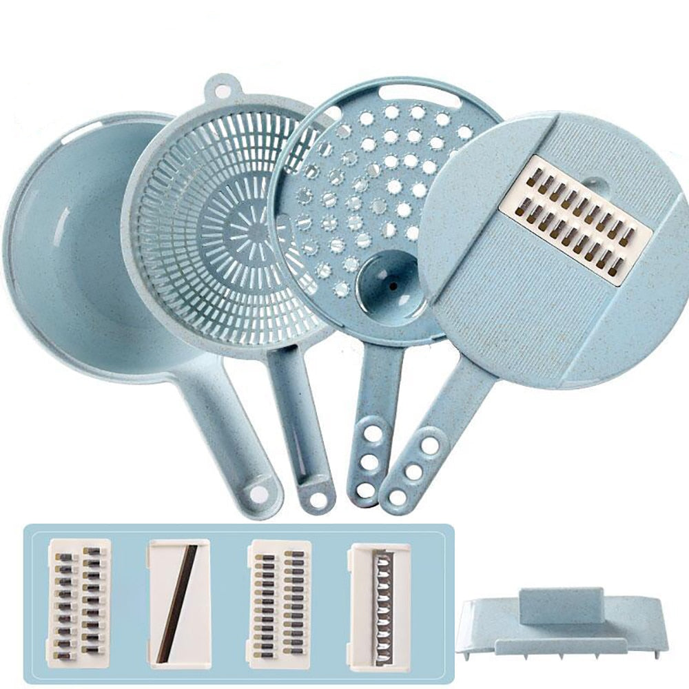 8-in-1 mandoline slicer, vegetable cutter, potato peeler with sieve