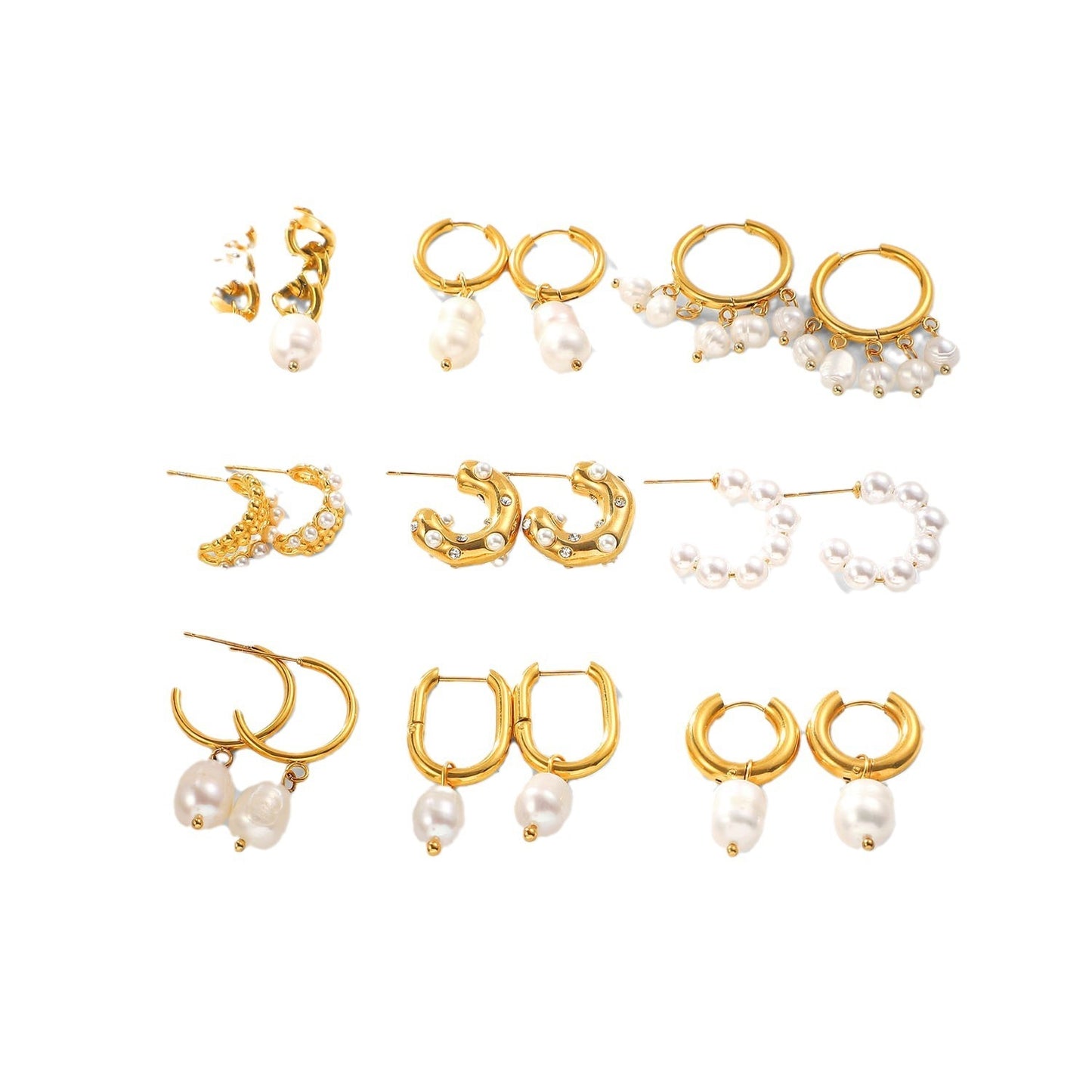 18K Gold Stainless Steel Fashion Personality Pearl Earrings