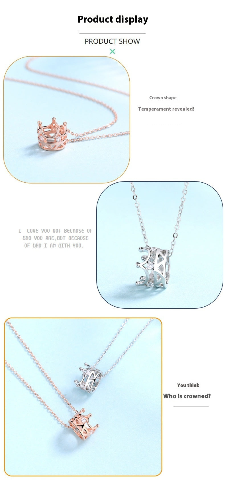 Simple Fashion Female Pendant S925 Sterling Silver Crown Necklace