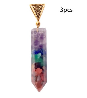 Seven Chakra Natural Crushed Stones Hexagon Column Necklace Aura Pendant