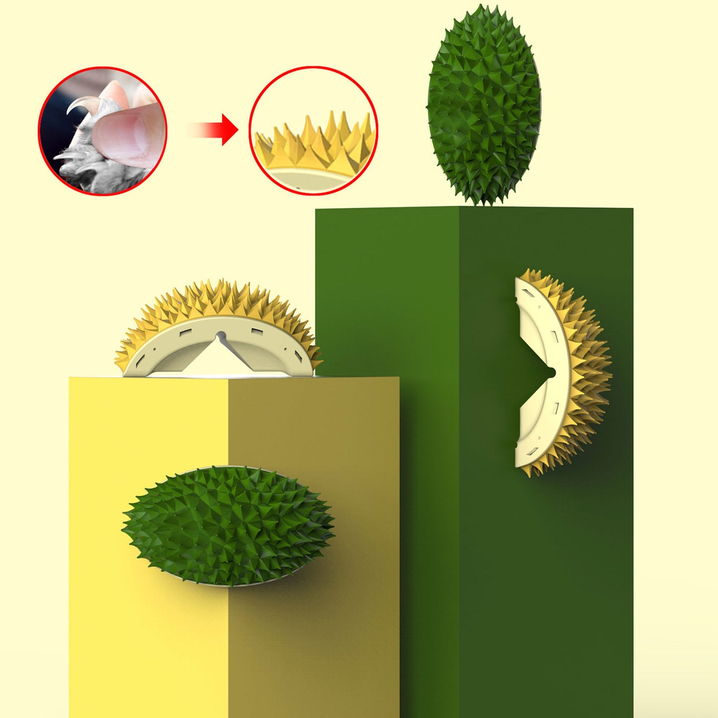 Durian Cat Brush, Self-Grooming Device for Dogs and Cats, Wall/Corner Scratching/Massage Combs in Durian Shape