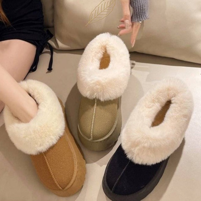 Women's Fur Mouth Short Tube Wrapped Cotton Slippers