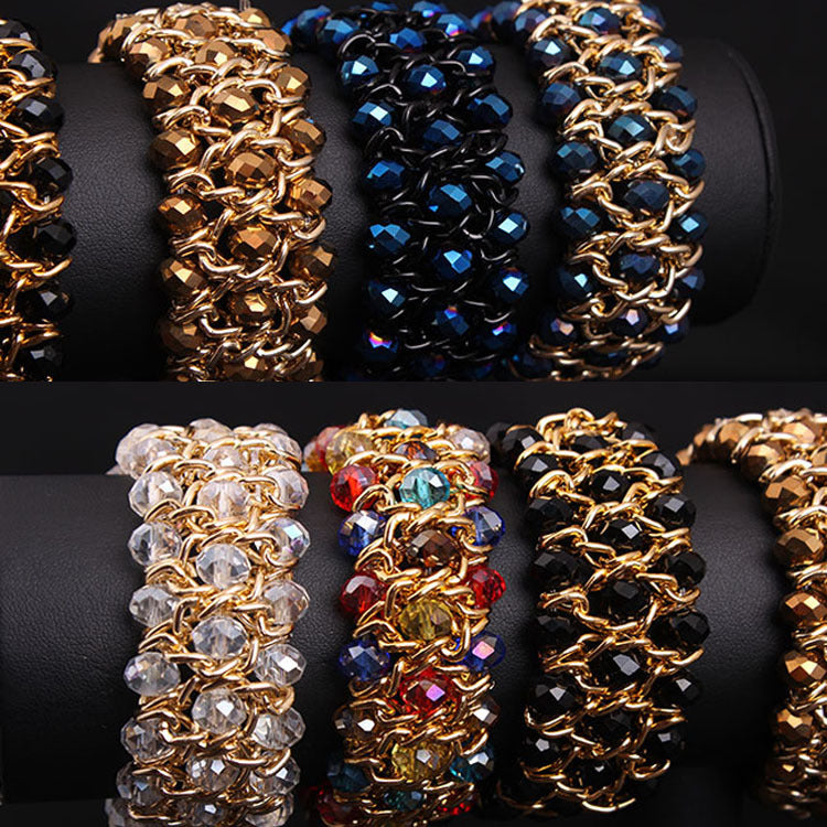 Colorful woven stretch bracelet with crystal stones