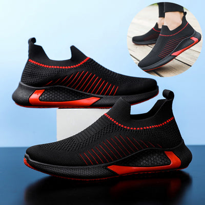 Modische Mesh-Sockenschuhe mit Streifendesign für Herren, atmungsaktive Slip-On-Sneakers, leichte Laufsportschuhe