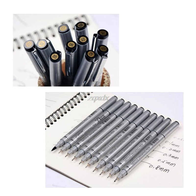 Tip Sizes Micron Needle Drawing Pen Waterproof Pigment Fi 10 Pieces