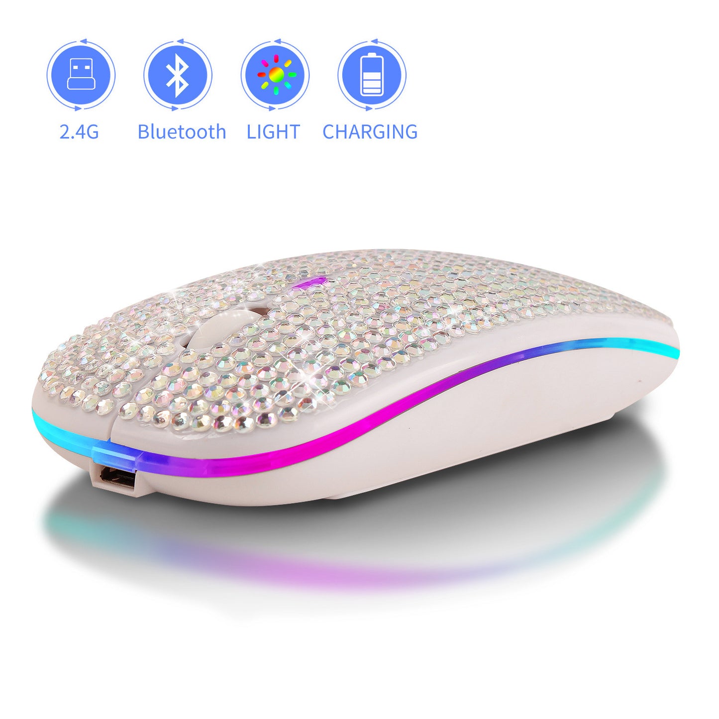 Rechargeable, Mouse with Crystal Rhinestones