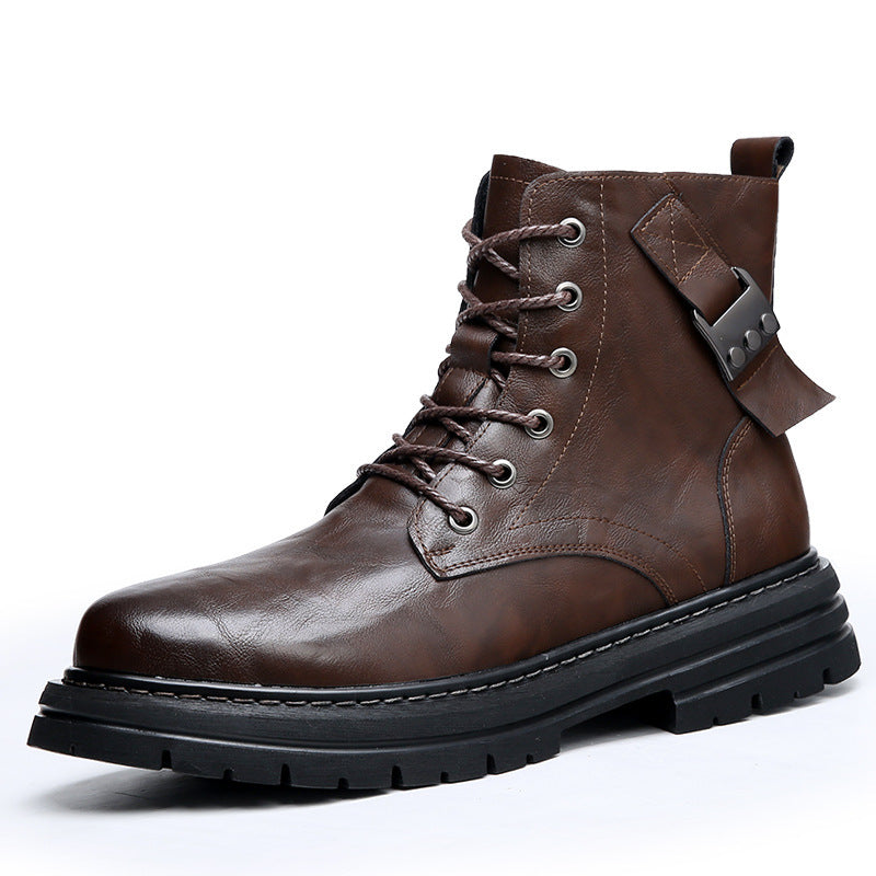 Herbst und Winter Rindsleder Casual Herren Stiefel Dicke Unterseite Runde Zehe Warm