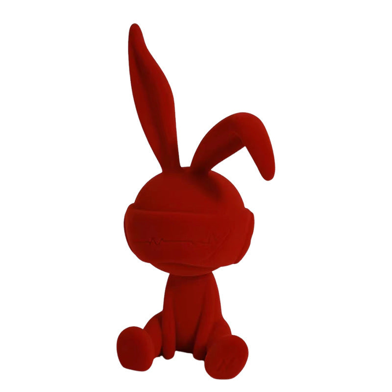 Suede Blindfold Rabbit Resin Table Ornament Trendy Home Decoration