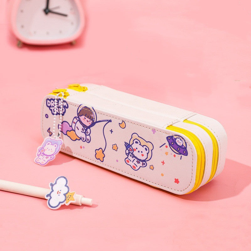 Cartoon Pencil Case, Cute Double-Layer Astronaut Pattern