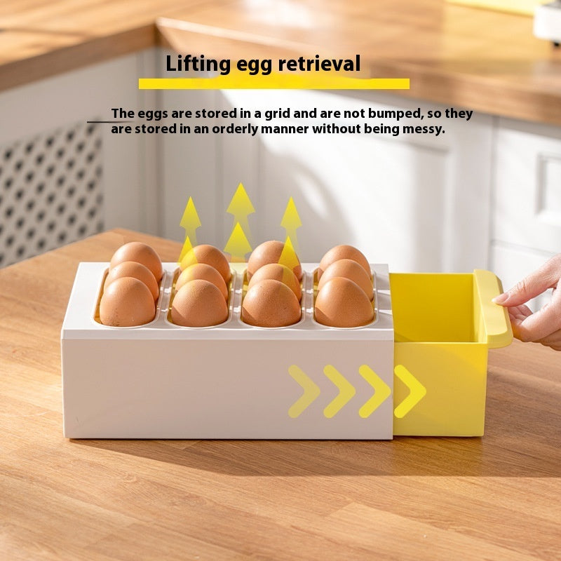 Storage box for eggs in the style of a household kitchen drawer