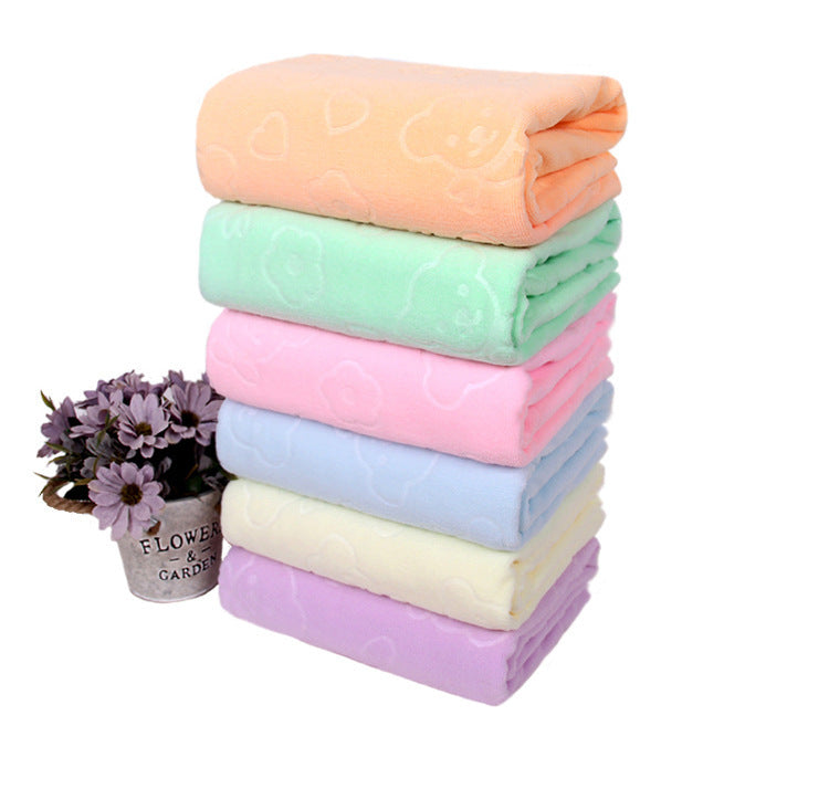 Absorbent microfiber bath towel with bear embossing