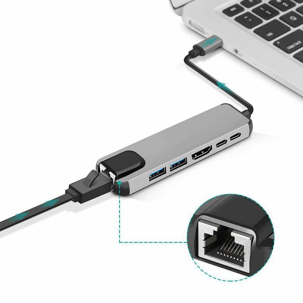 Typ C Zu HDMI USB 3,0 PD 6 In 1 HUB Hub Rj45 Netzwerk Karte Adapter