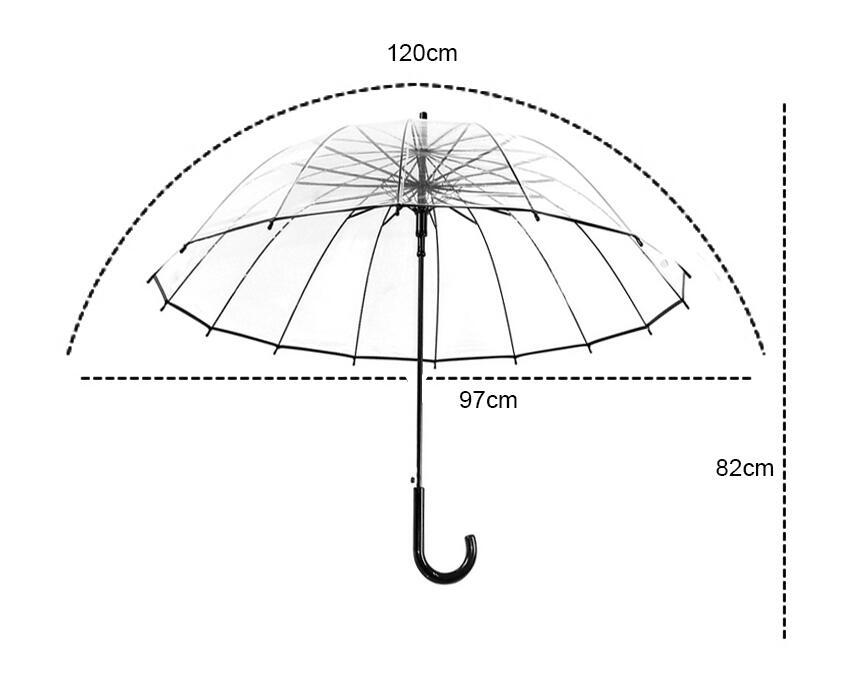 Großer transparenter Regenschirm mit langem Griff und 16 Rippen