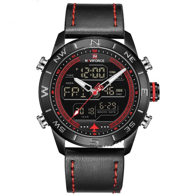 NAVIFORCE 9144 Mode Gold Männer Sport Uhren Herren LED Analog Digital