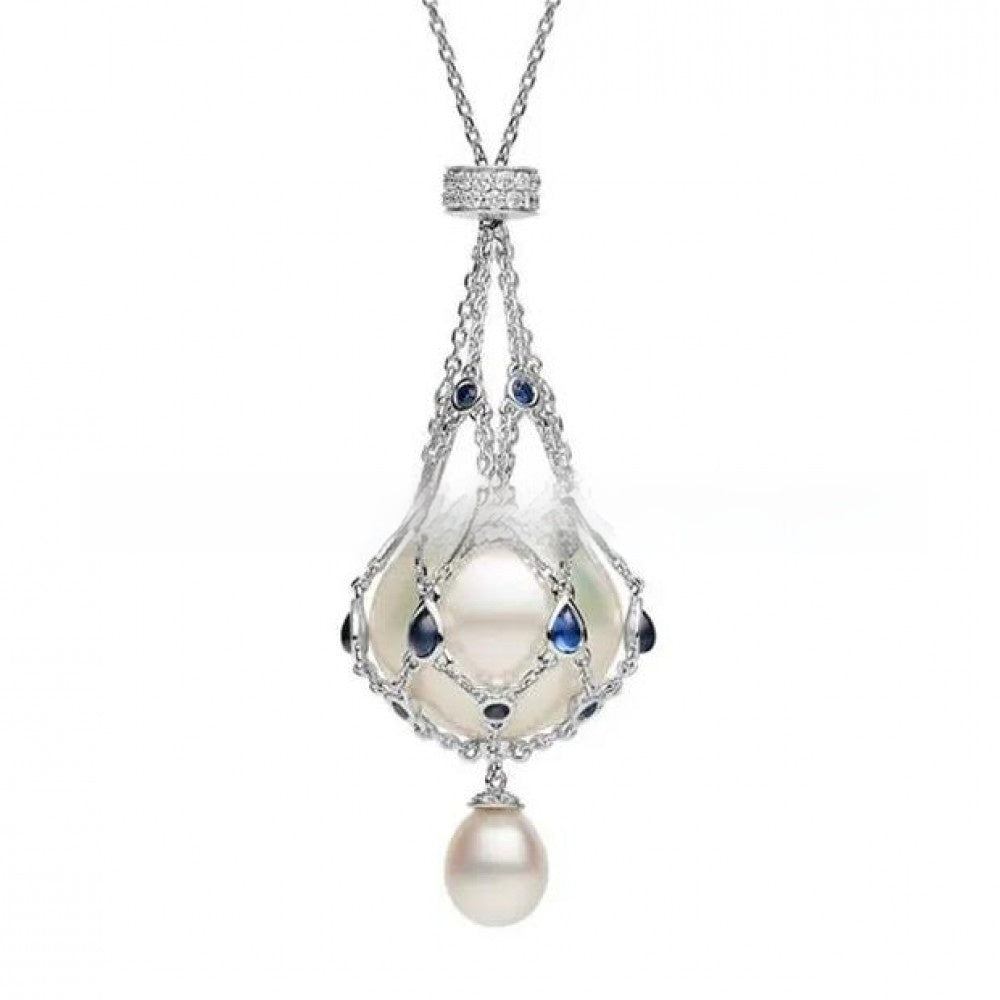 Pearl Gemstone Lavalier Pendant Metal Net Bag Pearl Necklace