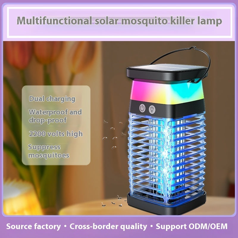 Solar Outdoor Waterproof Uv Purple Light Electric Shock Mosquito Killer Lamp