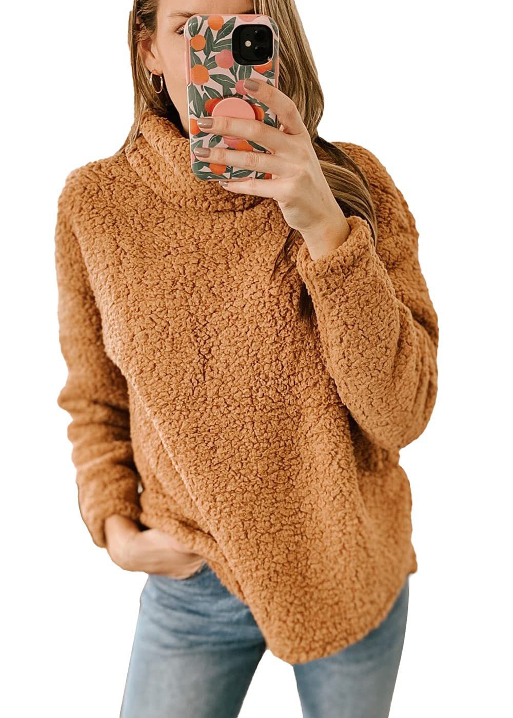 Women's Clothing New Furry Turtleneck Solid Color Hoodie Plush Top Women