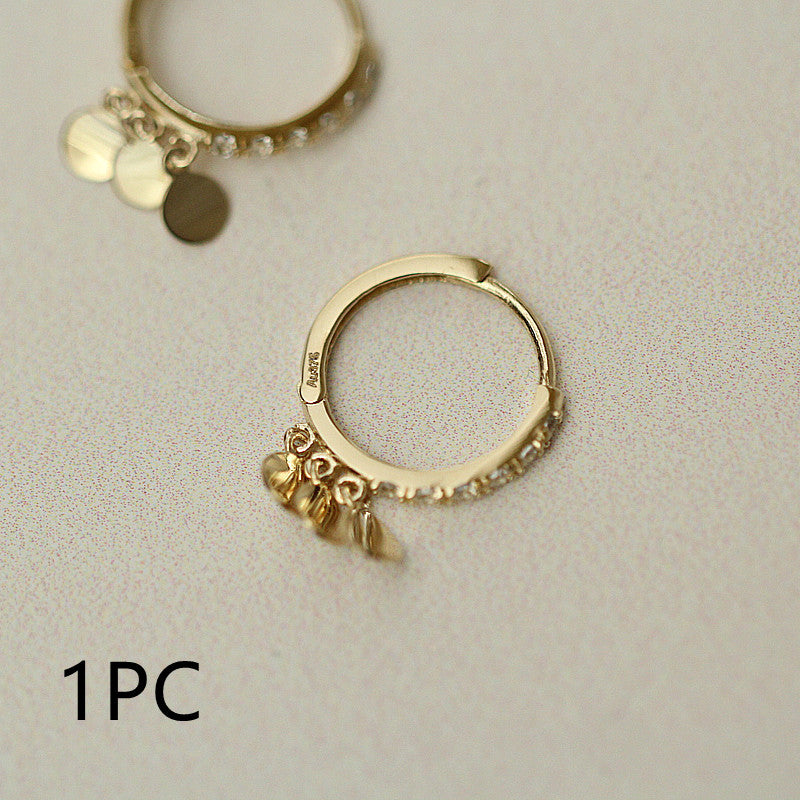 South Korea Small Round Gold Leaf Small Zircon Edge Ring Temperament Style Delicate Earrings