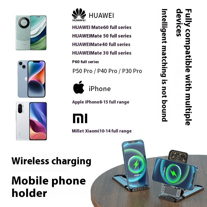 Wireless Phone Charger Portable Ultra-thin Foldable Bracket 2-in-1