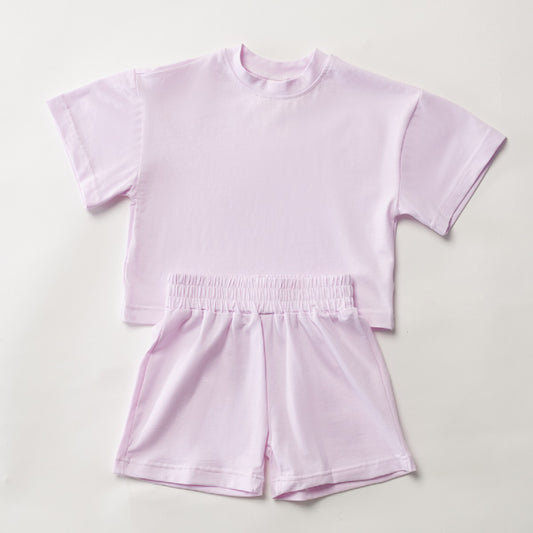 Short Sleeves For Baby And Infants Shorts Set Pure Color Soft Sports T-shirts Two-piece Set