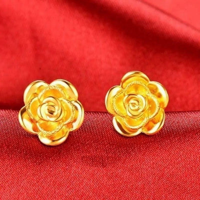 Brass Gold-plated Roses Petal Stud Earrings