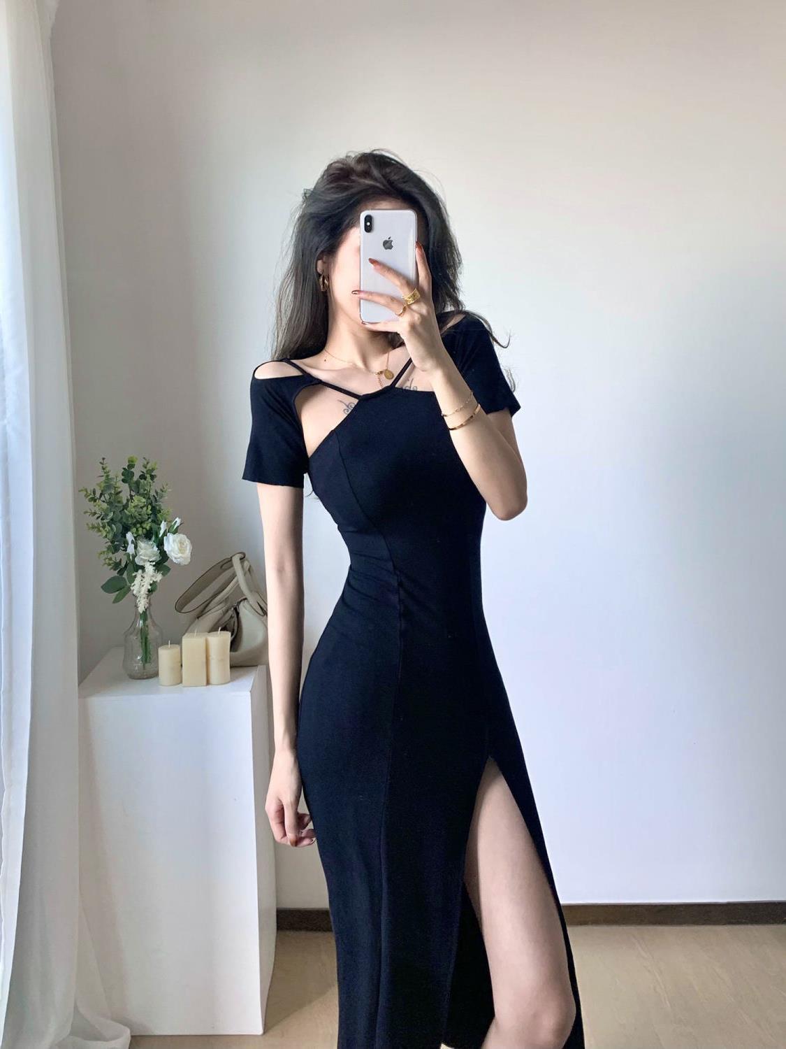 Niche Design Hollow Out Shoulder-baring Dress