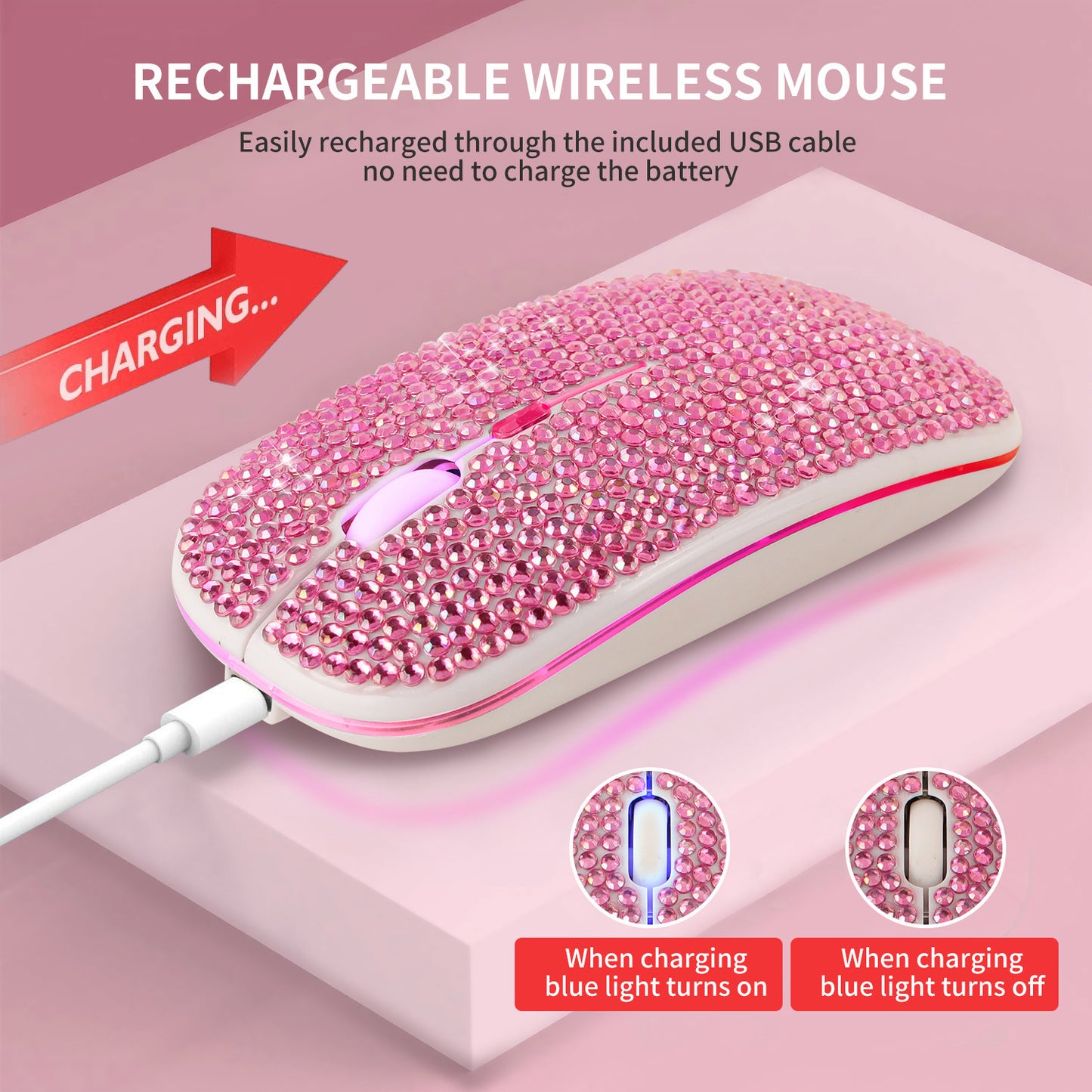 Rechargeable, Mouse with Crystal Rhinestones