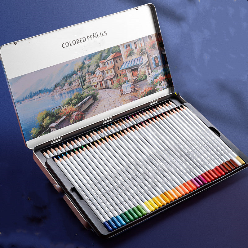 Water-soluble drawing set with oil-based colored pencils