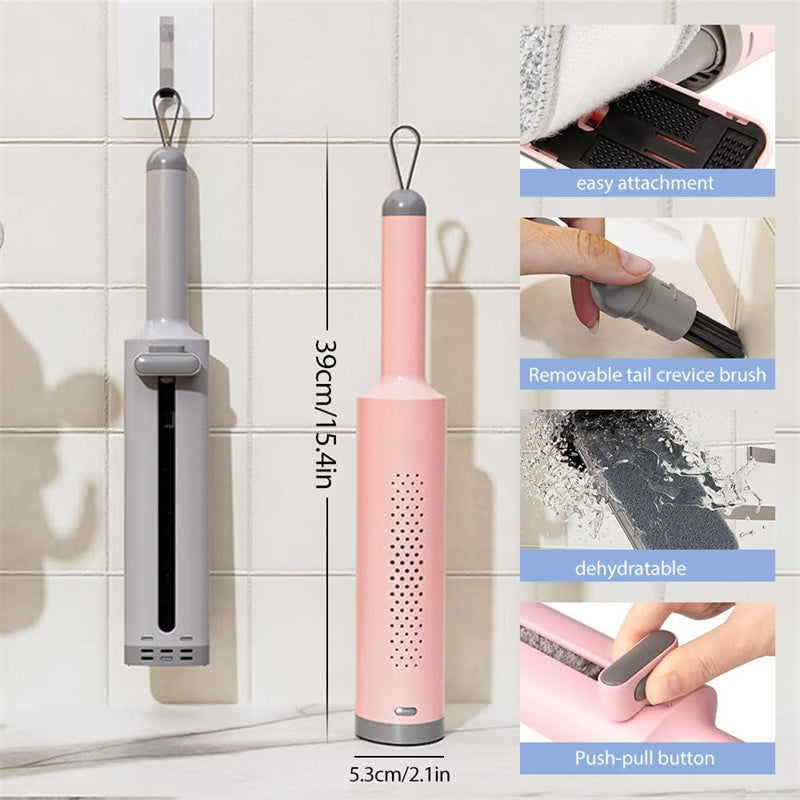 Rotating self-squeeze mini mop with crevice brush Hand-wash-free flat squeeze mop with 2 reusable microfiber pads, microfiber mop for wet dry use Self-wringing flat mop for floor cleaning